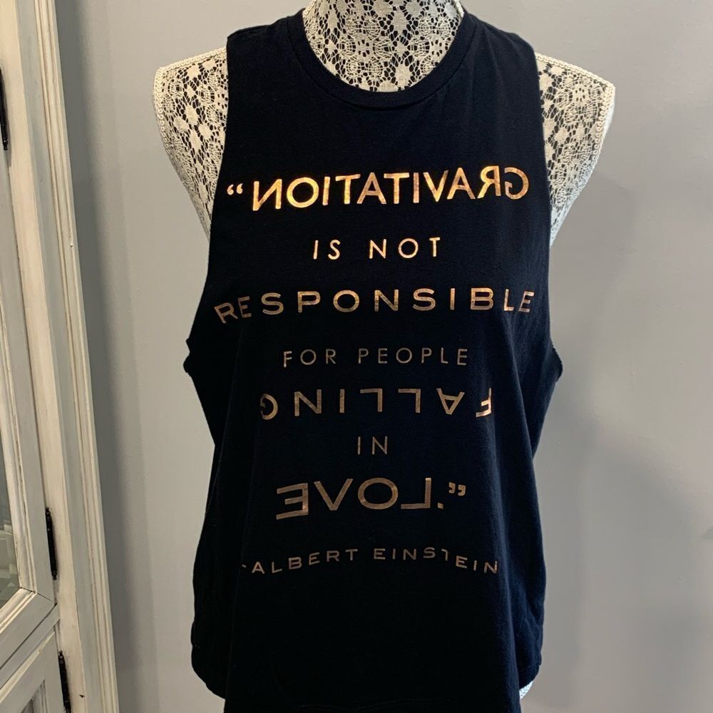 Forever 21 Black Tank Top with Gold Motivational Quote by Albert Einstein